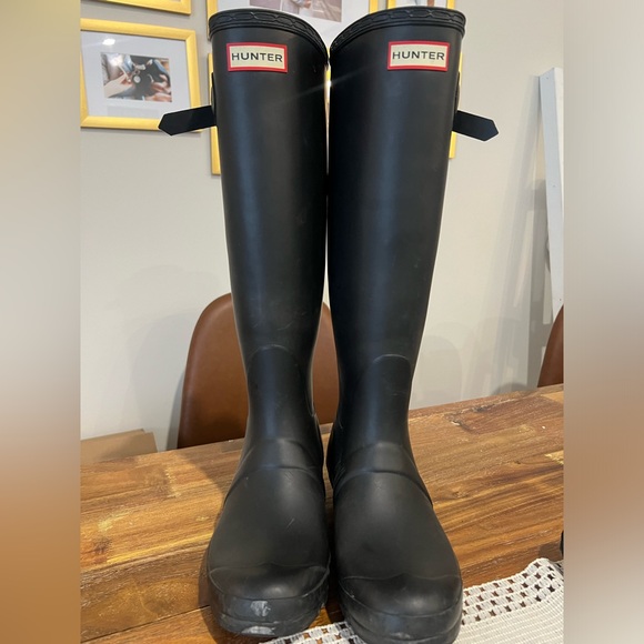 Black tall hunter boots with long hunter socks - Picture 1 of 2